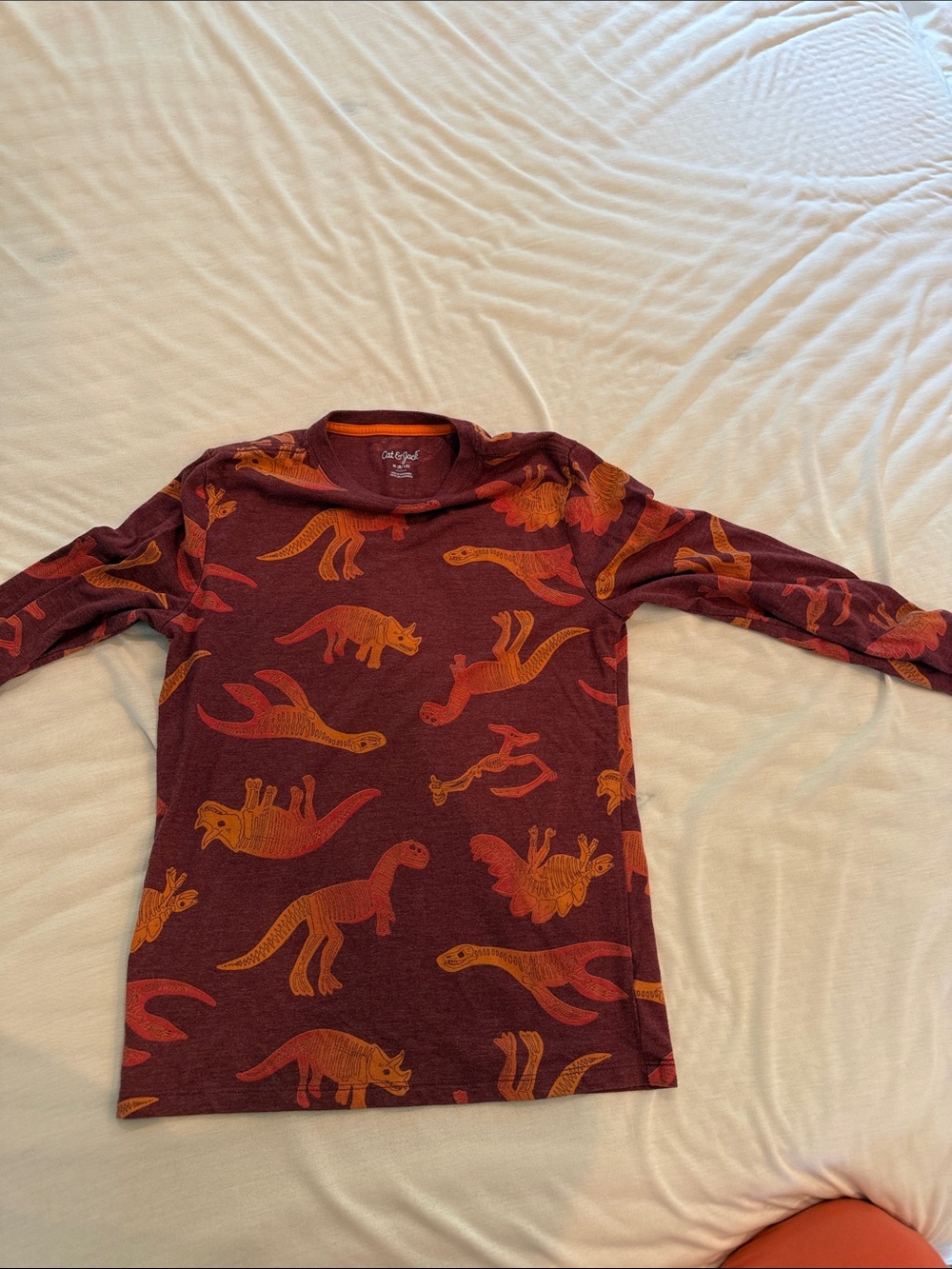 Cat & Jack Burgundy Long Sleeve Tee with Orange Dinosaur Print